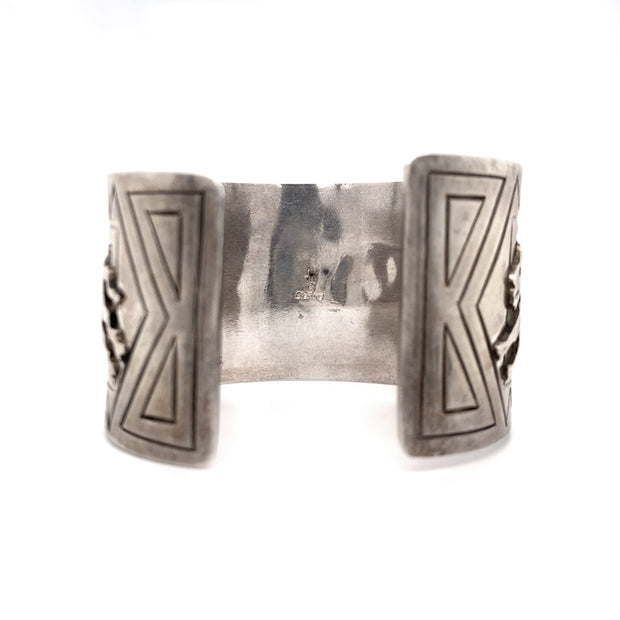 Sterling Silver Navajo Cuff - "Charging Buffalo"