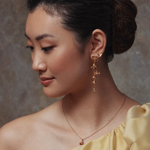 Limited Edition Pearl Drop Gold Vermeil Earrings - "Tumbling Wildflowers"