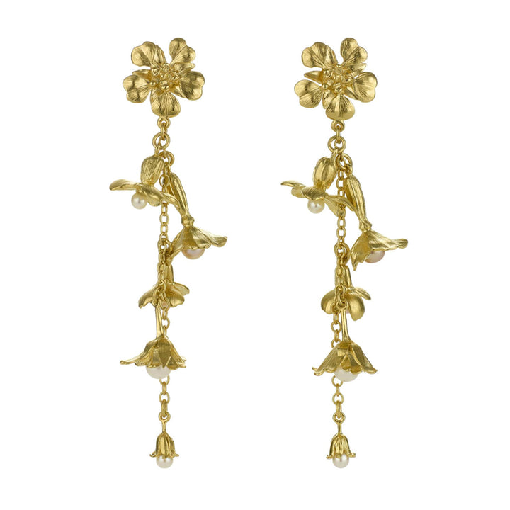 Limited Edition Pearl Drop Gold Vermeil Earrings - "Tumbling Wildflowers"