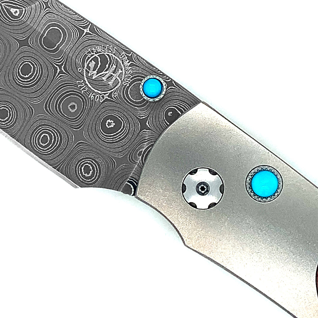 Damascus Steel, Turquoise & Lava Rock Spearpoint Knife - "B12 Flow"
