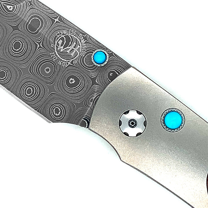 Damascus Steel, Turquoise & Lava Rock Spearpoint Knife - "B12 Flow"