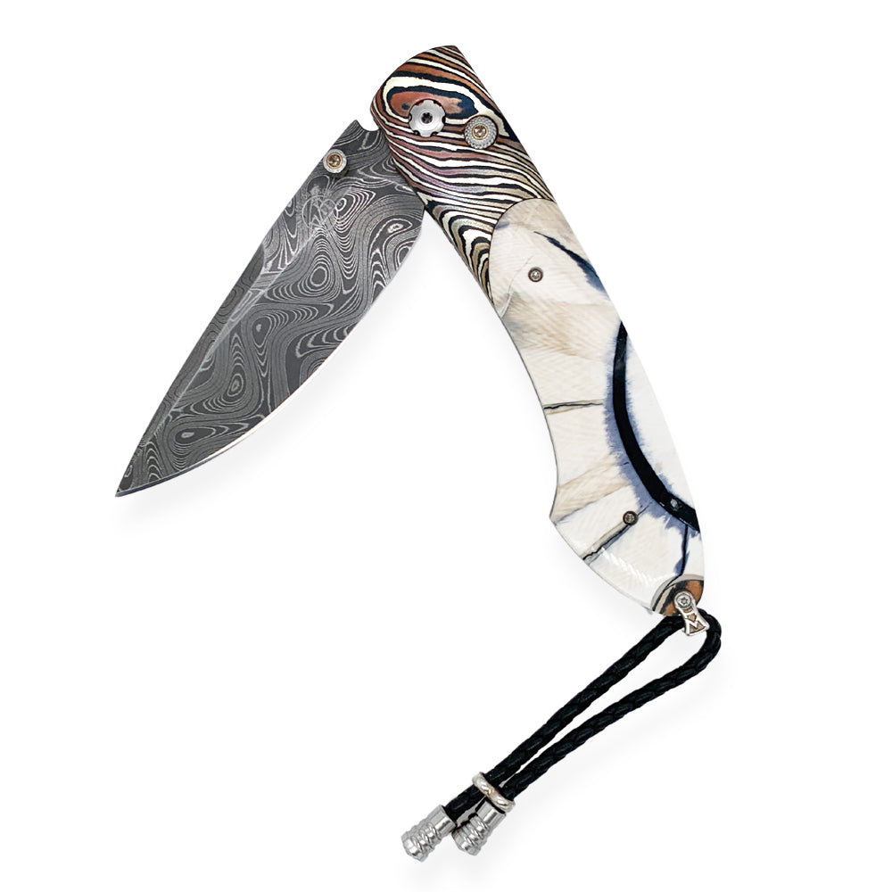 Damascus Steel & Woolly Mammoth Tusk Spearpoint Knife - "B12 La Brea"