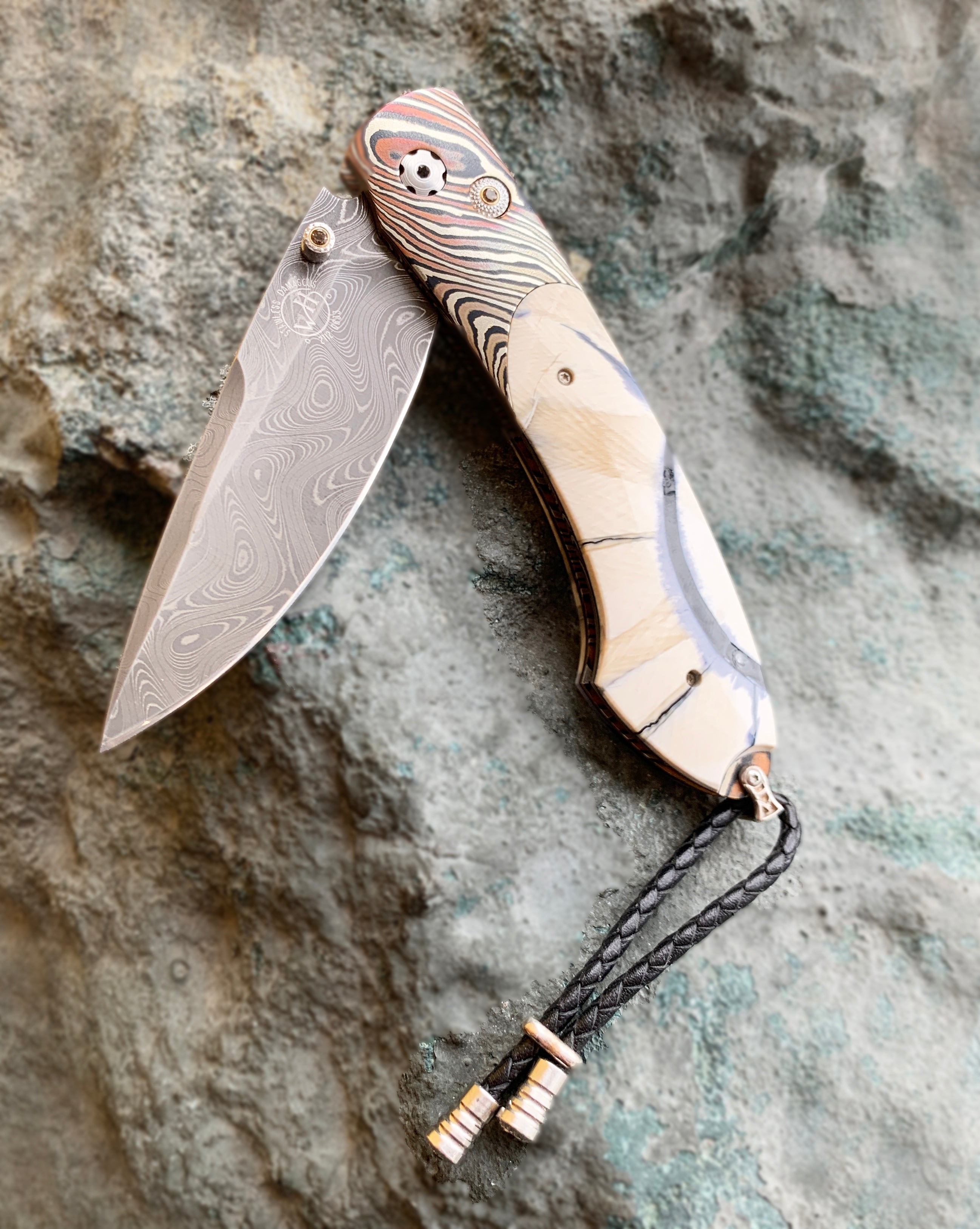 Damascus Steel & Woolly Mammoth Tusk Spearpoint Knife - 