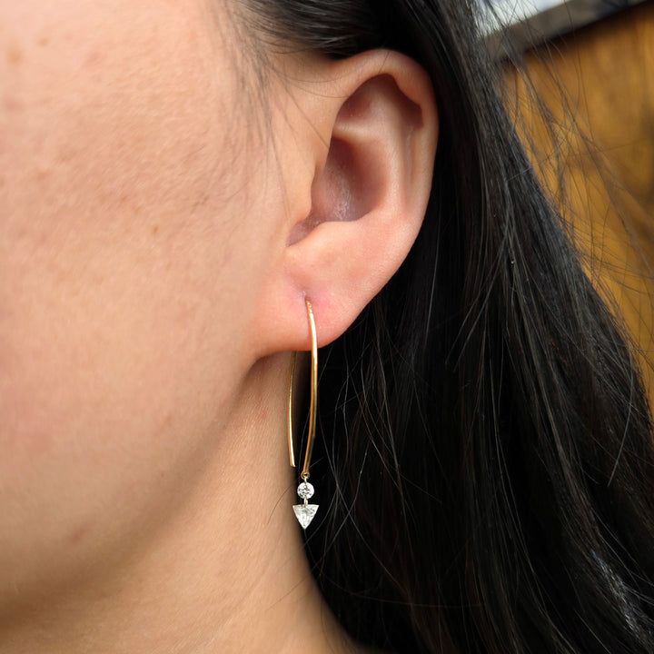 Diamonds & Gold Spearhook Earrings - "Diamond Duet"
