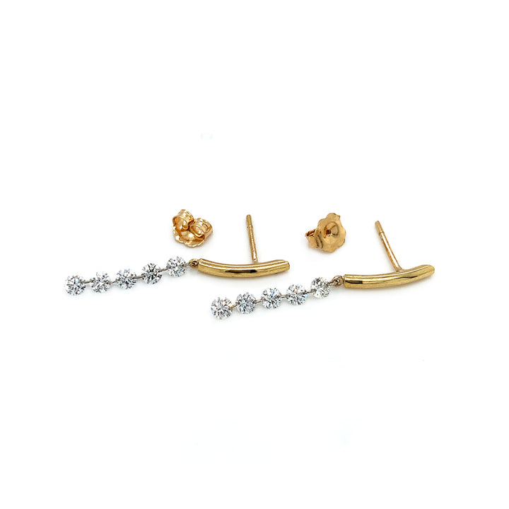 Gold and Diamond Stud Earrings - "Streamer 5"