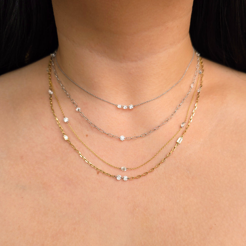 Asymmetrical Diamond Station Necklace - "Mixt Orbit"
