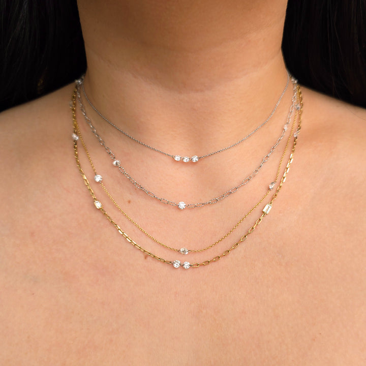 Asymmetrical Diamond Station Necklace - "Mixt Orbit"