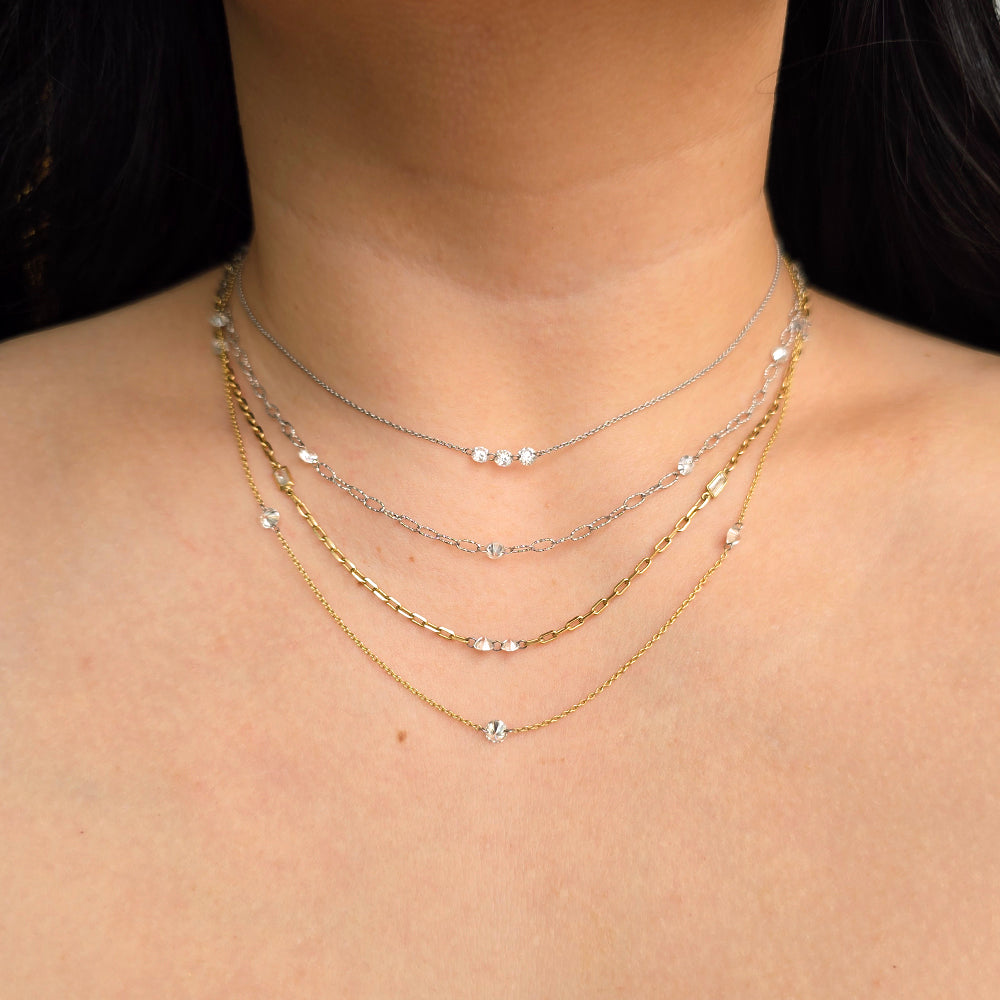 Diamond, Gold & Platinum Station Necklace - "Orbit"