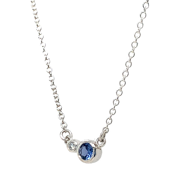 Yogo Sapphire & Diamond Sterling Silver Necklace - "Winter Peace"