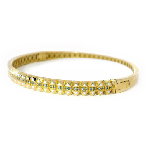 Yogo Sapphire, Enamel & Gold Hinged Bangle - "Highline"