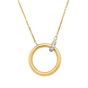 Yellow Gold & Diamond Pave Circle Necklace - "Golden Embrace"