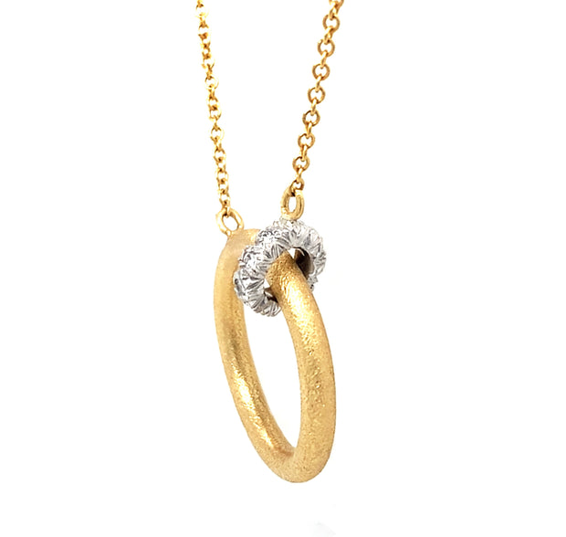 Yellow Gold & Diamond Pave Circle Necklace - "Golden Embrace"