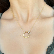 Yellow Gold & Diamond Pave Circle Necklace - "Golden Embrace"