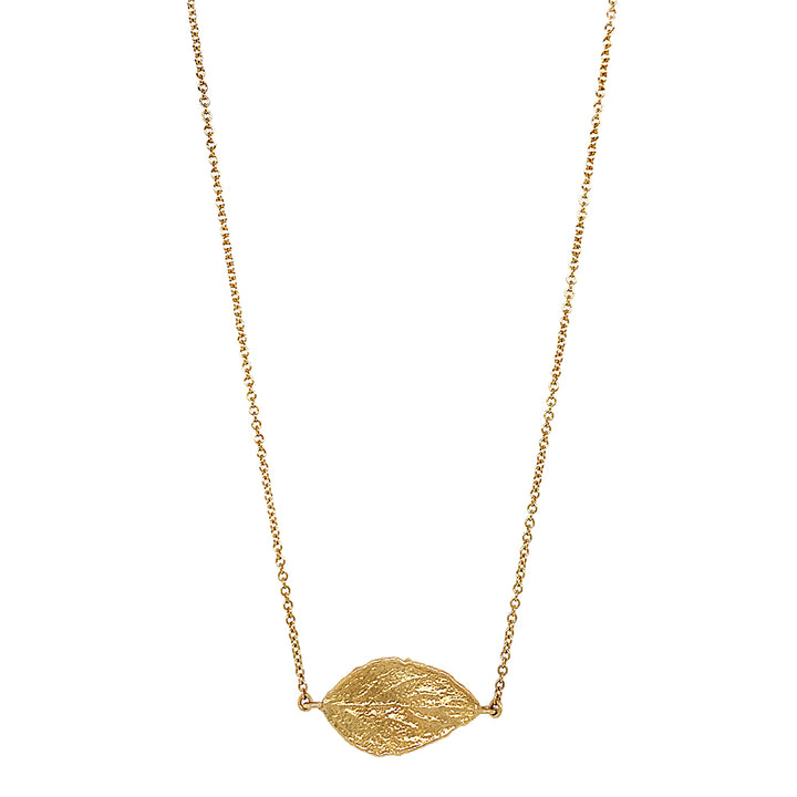 Yellow Gold Small Curled Leaf Necklace - "Hint of Fall"