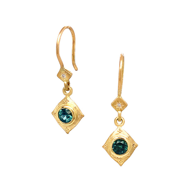 One-of-a-Kind Montana Sapphire & Yellow Gold Drop Earrings - "Delia"