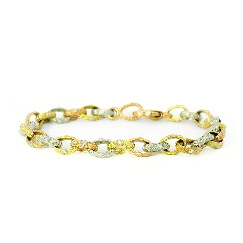 Diamond, Gold, & Platinum Three-Tone Bracelet - "Victorian"