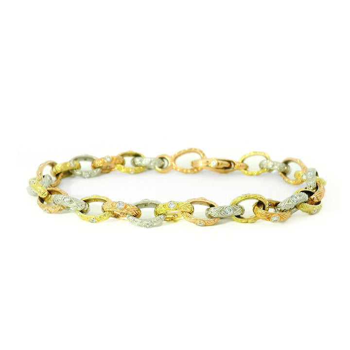 Diamond, Gold, & Platinum Three-Tone Bracelet - "Victorian"