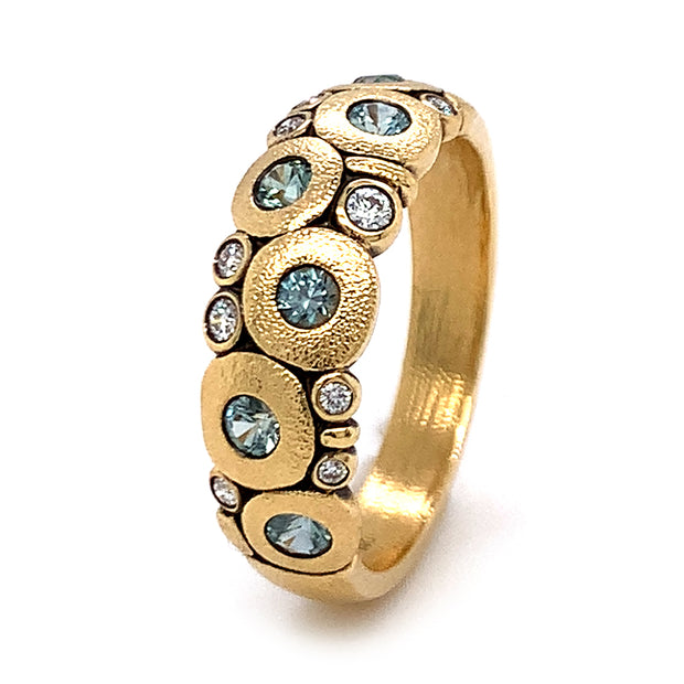 Green Montana Sapphire & Diamond Yellow Gold Domed Ring - "Candy"