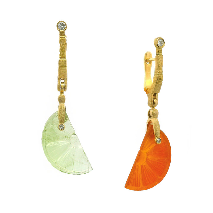 Carved Carnelian & Peridot Citrus Slice Earrings - "Sticks & Stones"