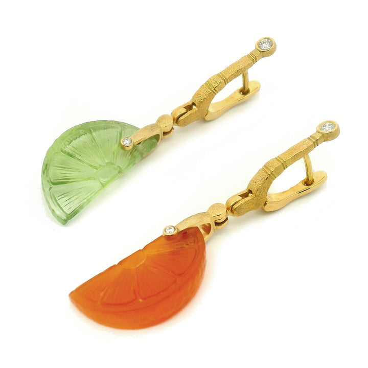 Carved Carnelian & Peridot Citrus Slice Earrings - "Sticks & Stones"