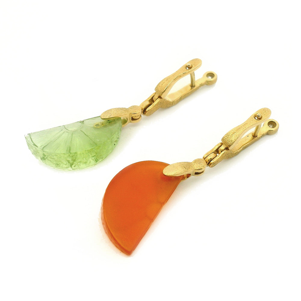 Carved Carnelian & Peridot Citrus Slice Earrings - "Sticks & Stones"