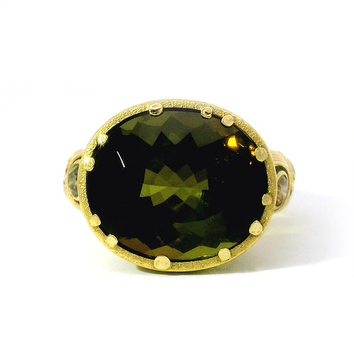 Olive-Brown Tourmaline & Diamond Ring - "Little Windows"