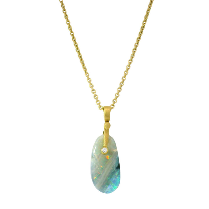 Opal, Diamond & Yellow Gold Pendant - "Sticks & Stones"