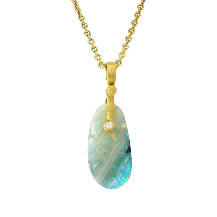 Opal, Diamond & Yellow Gold Pendant - "Sticks & Stones"