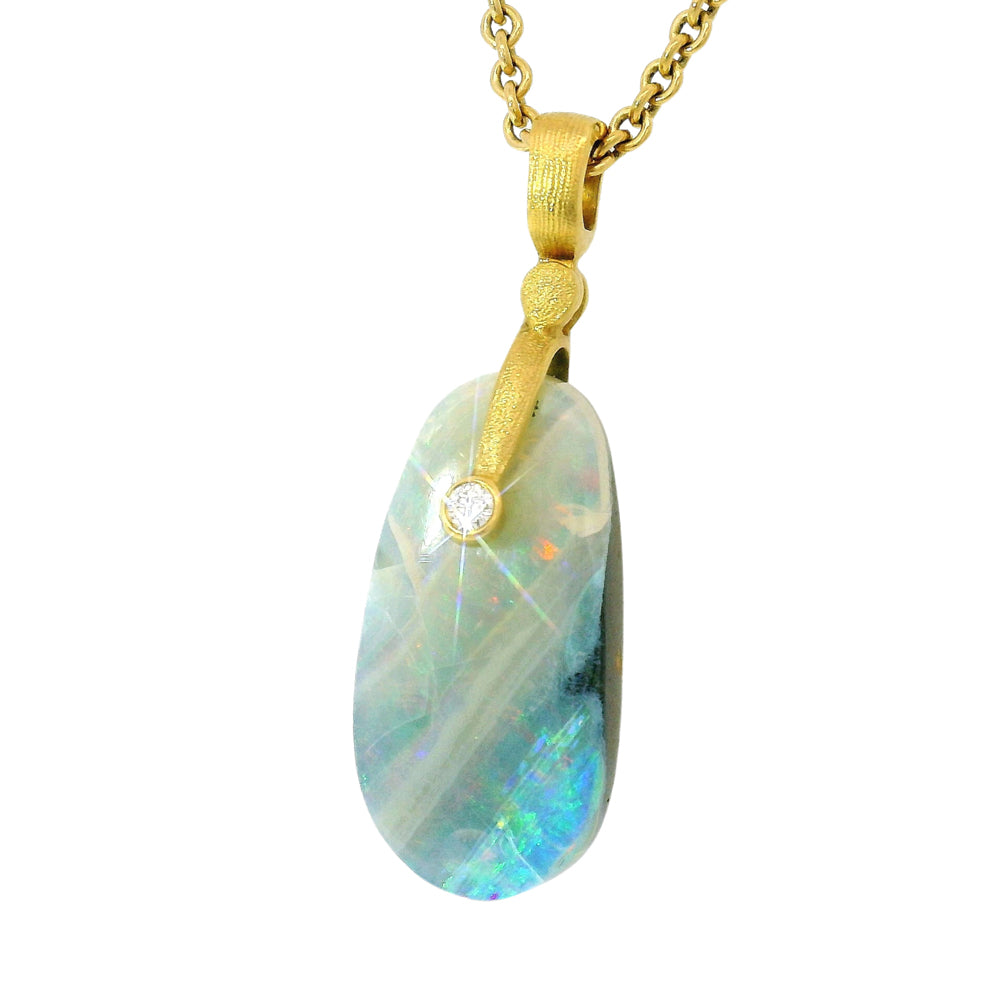 Opal, Diamond & Yellow Gold Pendant - "Sticks & Stones"