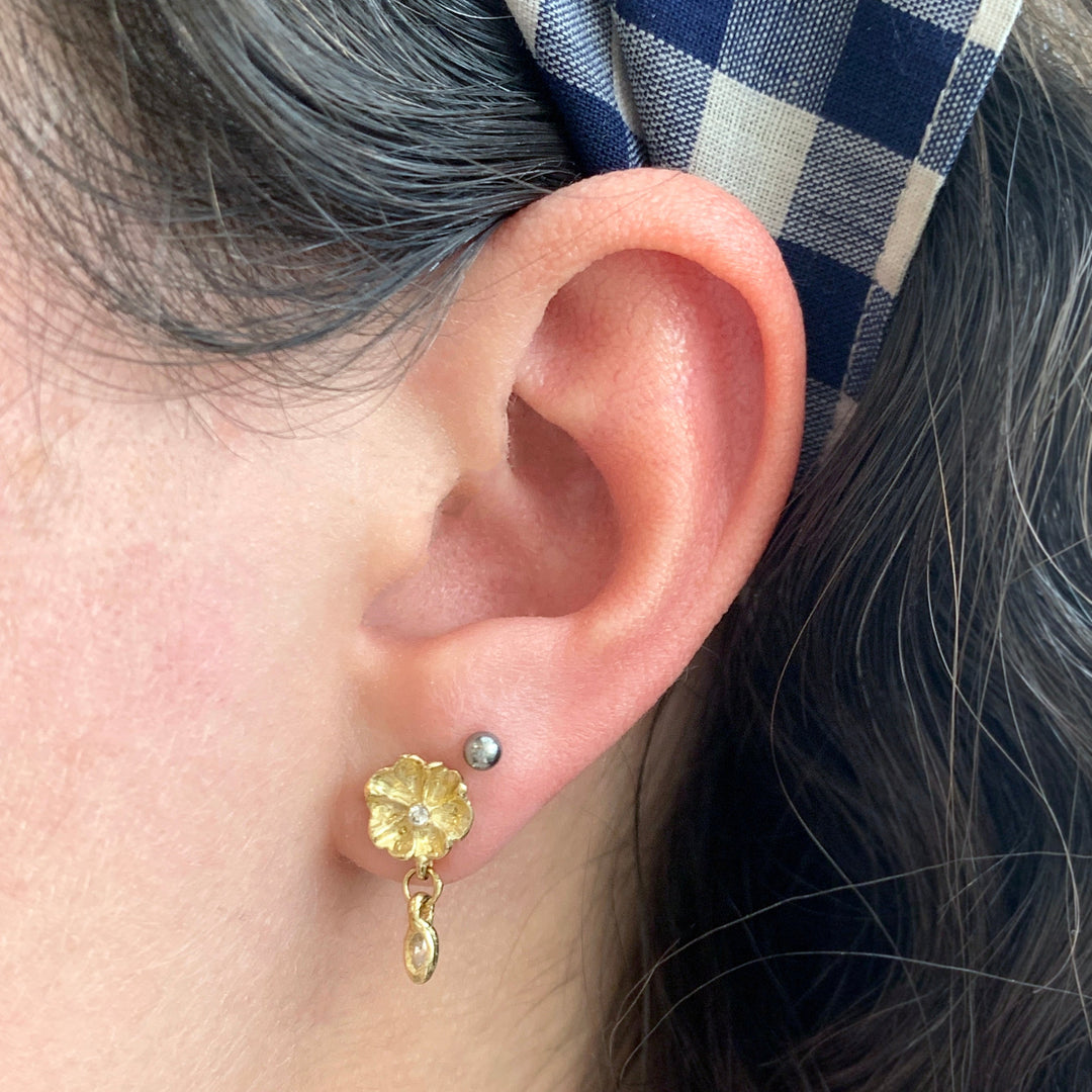 Gold and Diamond Flower Earrings - "Efflorescent"