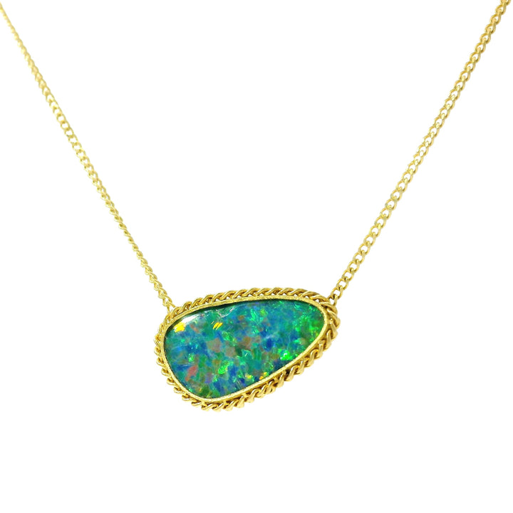 Australian Opal Doublet & Yellow Gold Necklace - "Nerina"