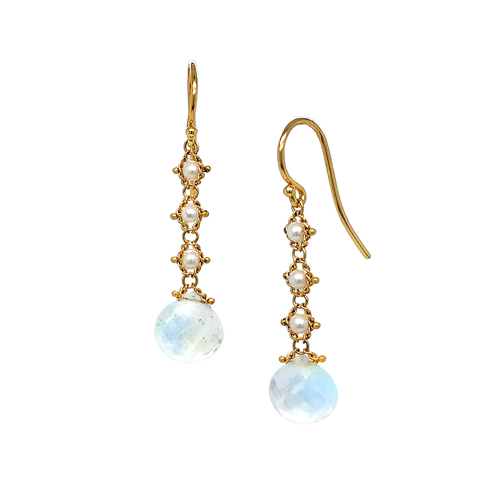 Freshwater pearl and moonstone deals gemstone gold dangle earrings