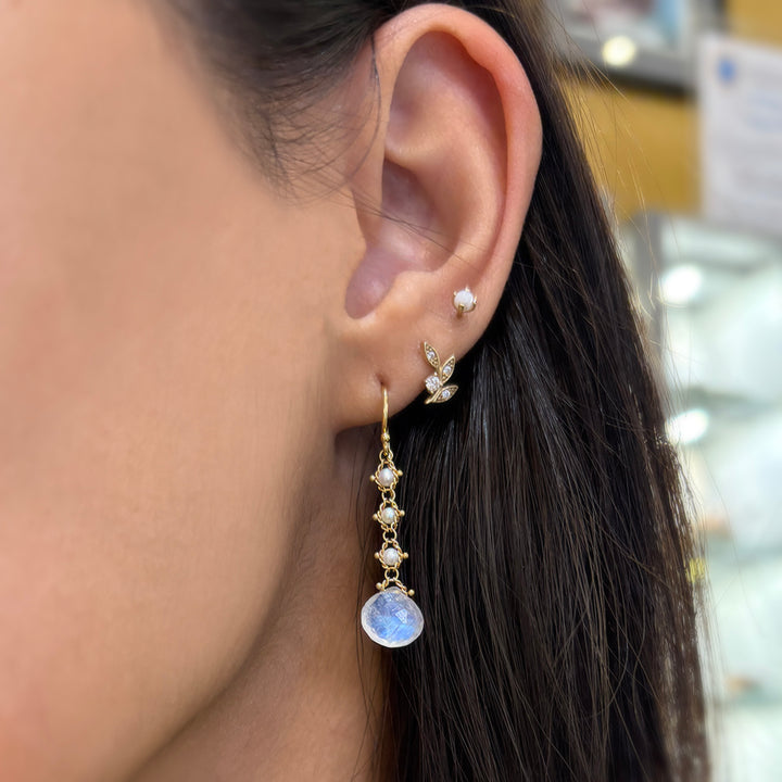 Moonstone & Pearl Woven Drop Earrings - "Moon Drop"