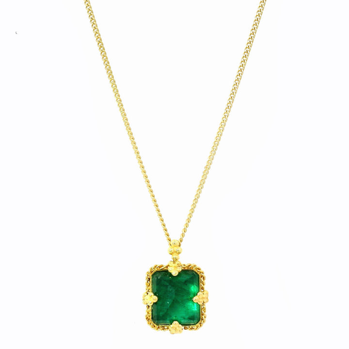 Inverted Emerald & Yellow Gold Necklace - "Forest Glen"