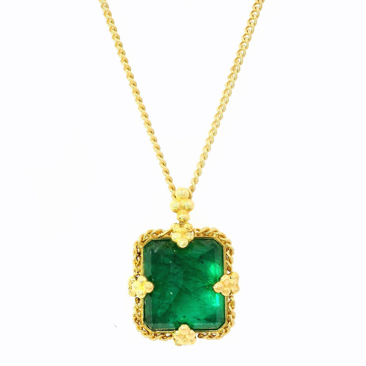 Inverted Emerald & Yellow Gold Necklace - "Forest Glen"