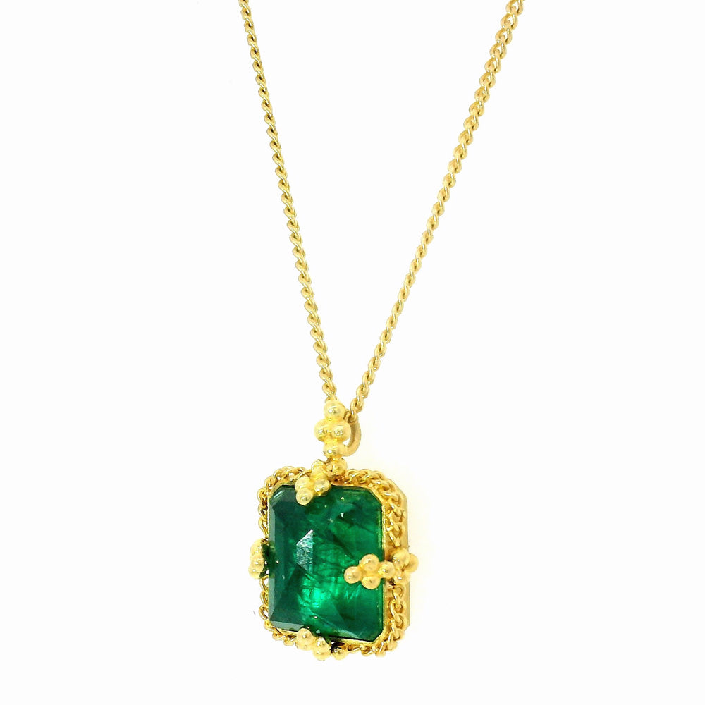 Inverted Emerald & Yellow Gold Necklace - "Forest Glen"