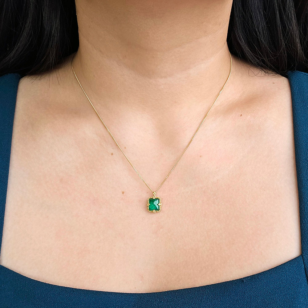 Gold Inverted Inverted Emerald & Yellow Gold Necklace -