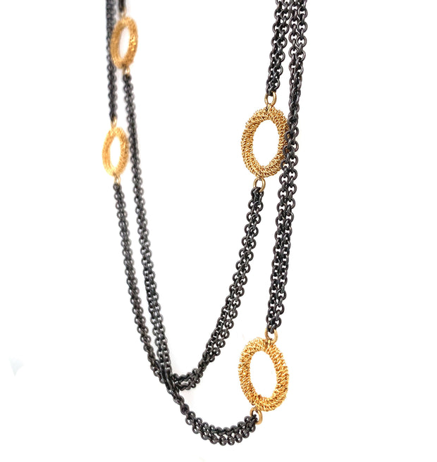 Sterling Silver & Yellow Gold Circle Station Necklace - "Stardust"