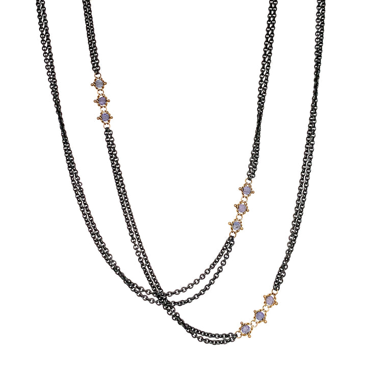 Tanzanite & Chain Triple Station Necklace - "Zanora"