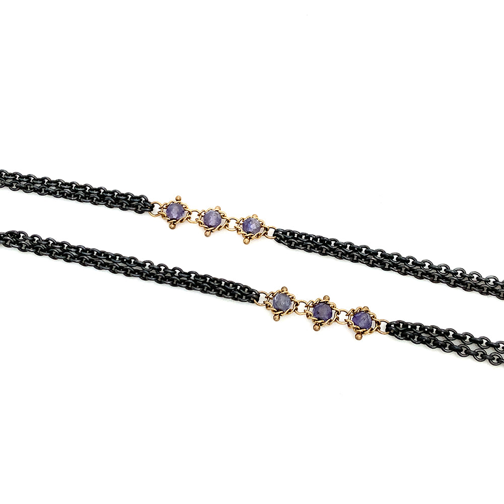 Tanzanite & Chain Triple Station Necklace - "Zanora"