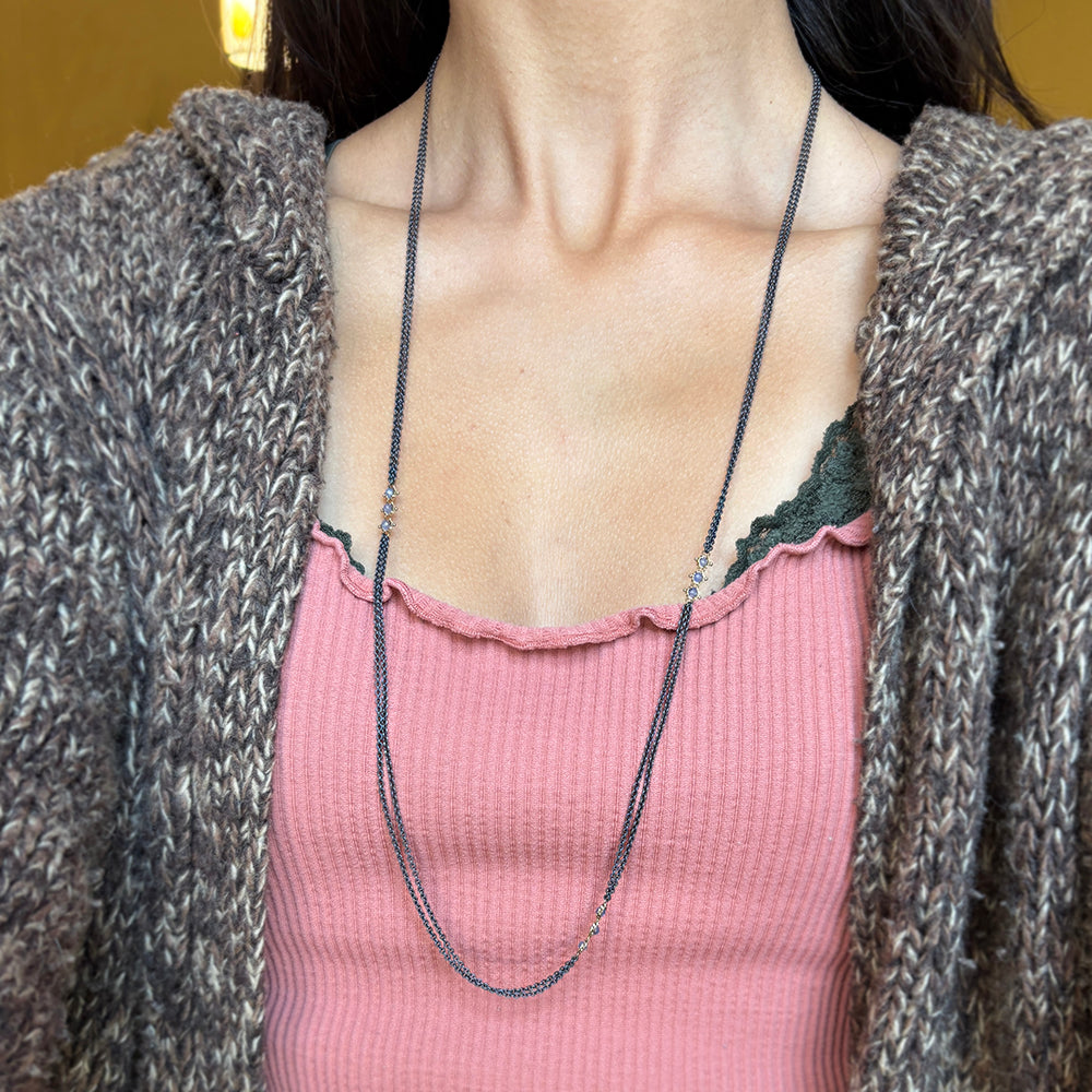 Tanzanite & Chain Triple Station Necklace - "Zanora"