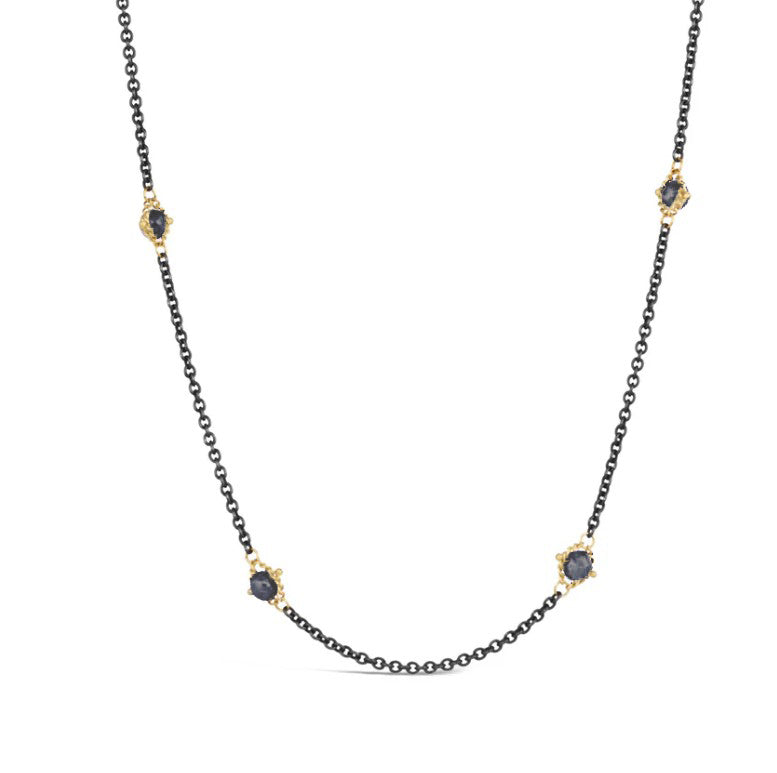 Tanzanite & Chain Station Necklace - "Golden Night"