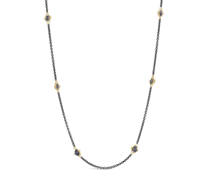 Tanzanite & Chain Station Necklace - "Golden Night"