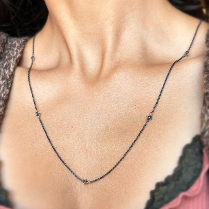 Tanzanite & Chain Station Necklace - "Golden Night"