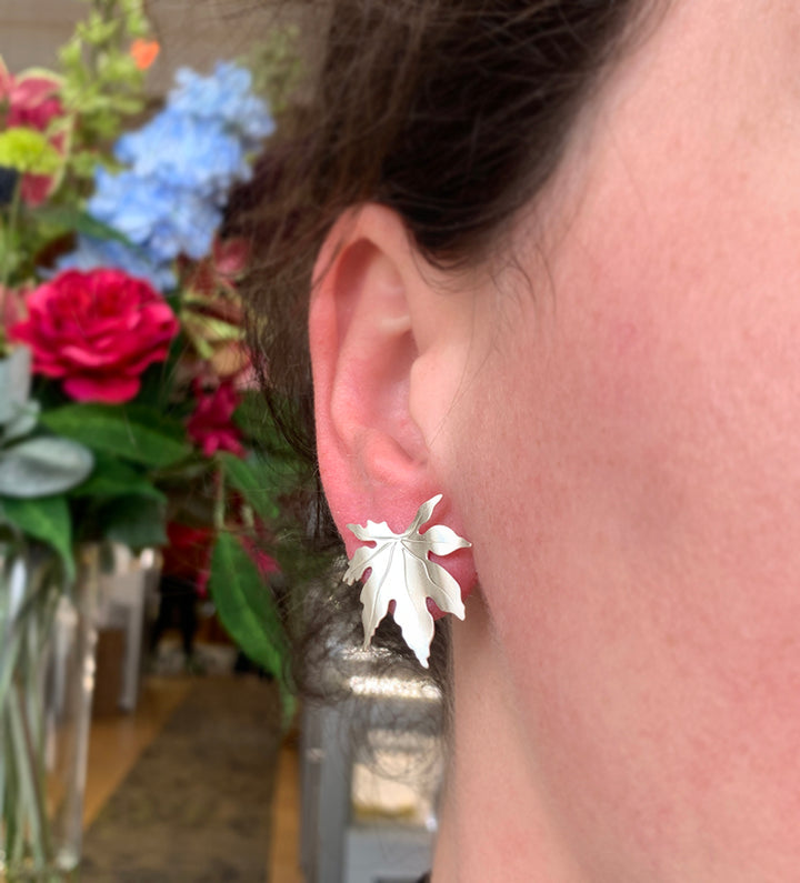 Sterling Silver Stud Earrings - "Maple Leaf"