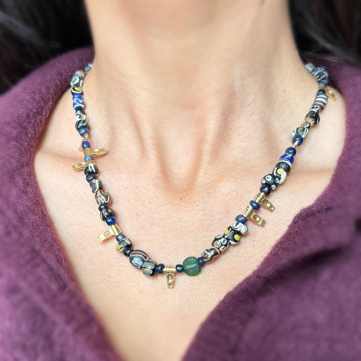 Ancient Roman & Persian Beaded Gold Necklace - "Flora"