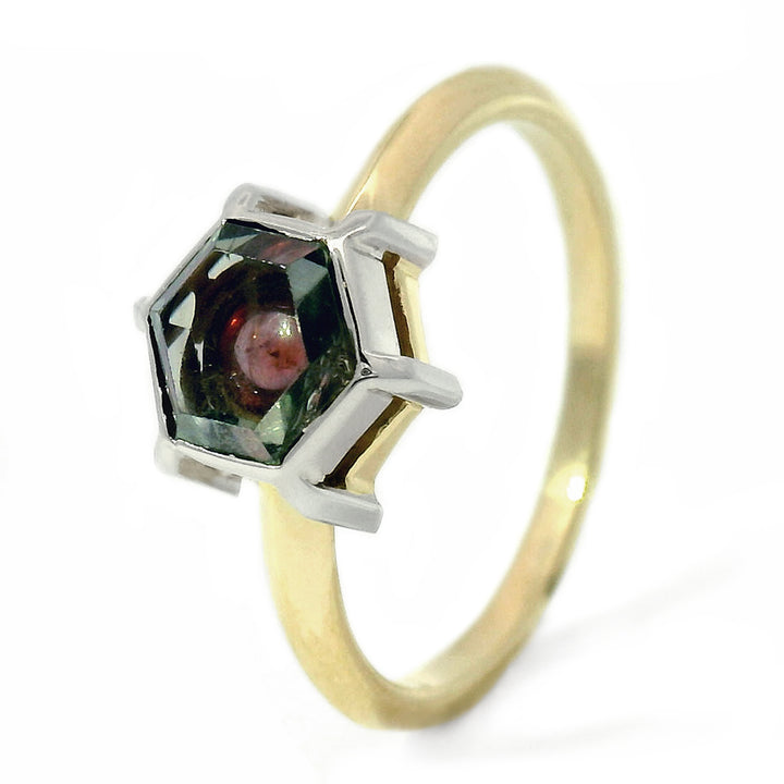 Hexagonal & Cabochon Montana Sapphire Ring - "Heart of Montana"