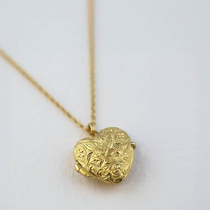 Gold Vermeil Heart Locket Necklace - "Victoriana Keepsake"