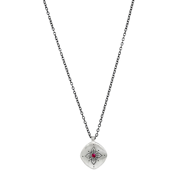 Sterling Silver and Ruby Necklace - "Glinting Lotus"