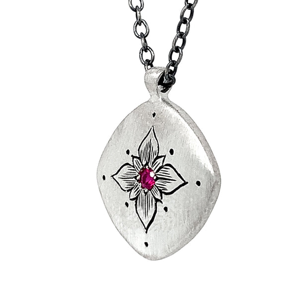 Sterling Silver & Ruby Necklace - "Glinting Lotus"